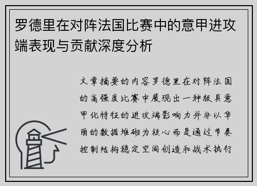 罗德里在对阵法国比赛中的意甲进攻端表现与贡献深度分析